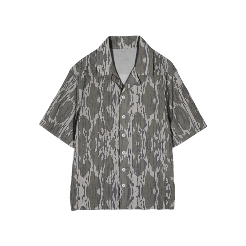 Vintage Camo Print Camp-collar Shirt - Army Green - 6XL - image 1