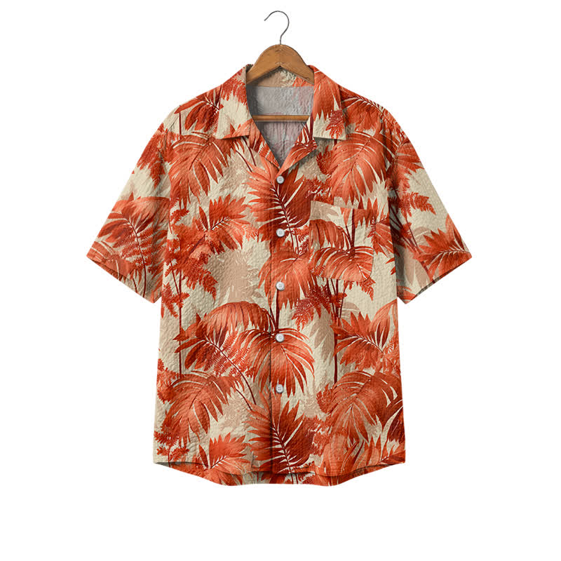 Men's Vintage Tropical Print Camp Shirt – Premium Short Sleeve Resort Shirt for Relaxed Summer Days - Orange - 4XL - image 1