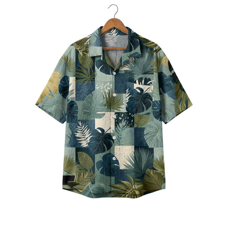 Men's Green Hawaiian Shirt, Tropical Leaf Print Short Sleeve Camp Shirt, Lightweight Summer Beach Shirt - Green - 4XL - image 1