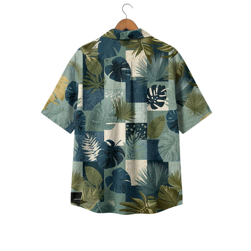 Men's Green Hawaiian Shirt, Tropical Leaf Print Short Sleeve Camp Shirt, Lightweight Summer Beach Shirt - image 2
