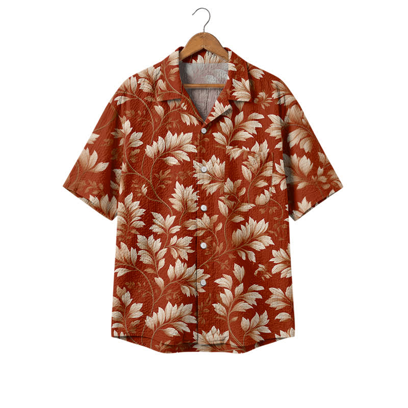 Men's Vintage Botanical Camp Shirt – Premium Rust Floral Short Sleeve Shirt for Resort & Weekend Wear - Red - 4XL - image 1