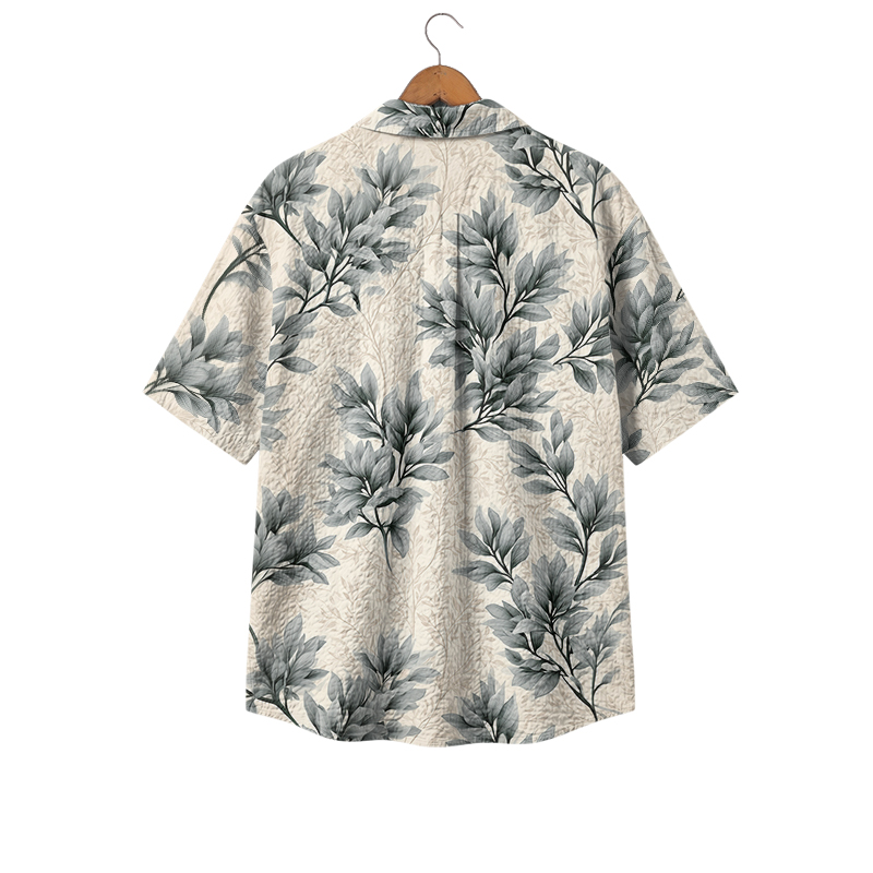 Tropical Leaf Print Cuban Collar Short Sleeve Shirt - image 2