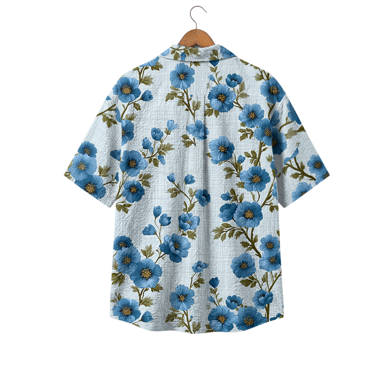 Island Blue Camp Collar Botanical Print Short Sleeve Shirt - image 2