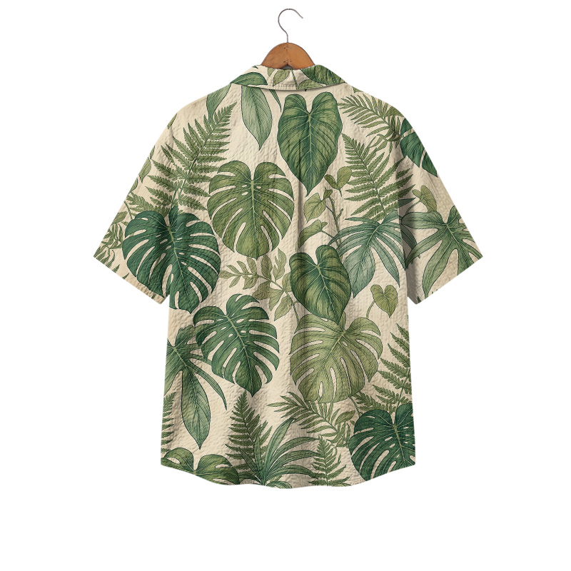 Hawaiian Summer Fern Print Cuban Collar Shirt - image 2