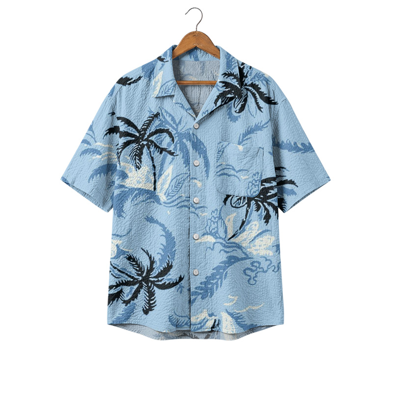 Sunset Shore Aloha Wave Print Cuban Collar Shirt - Light Blue - 4XL - image 1