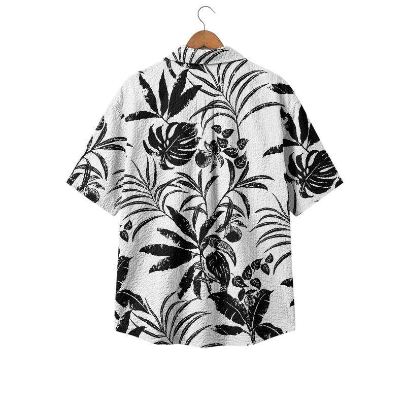 Black and White Island Leaf Print Cuban Collar Shirt - image 2