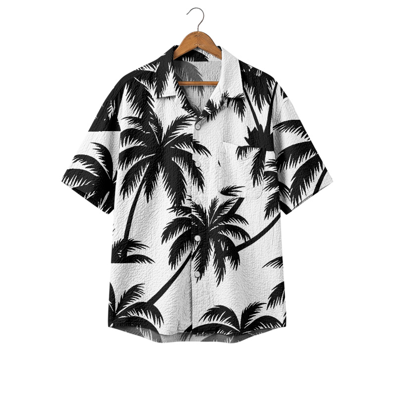 Vacation Tropical Palm Print Cuban Collar Shirt - White - 4XL - image 1