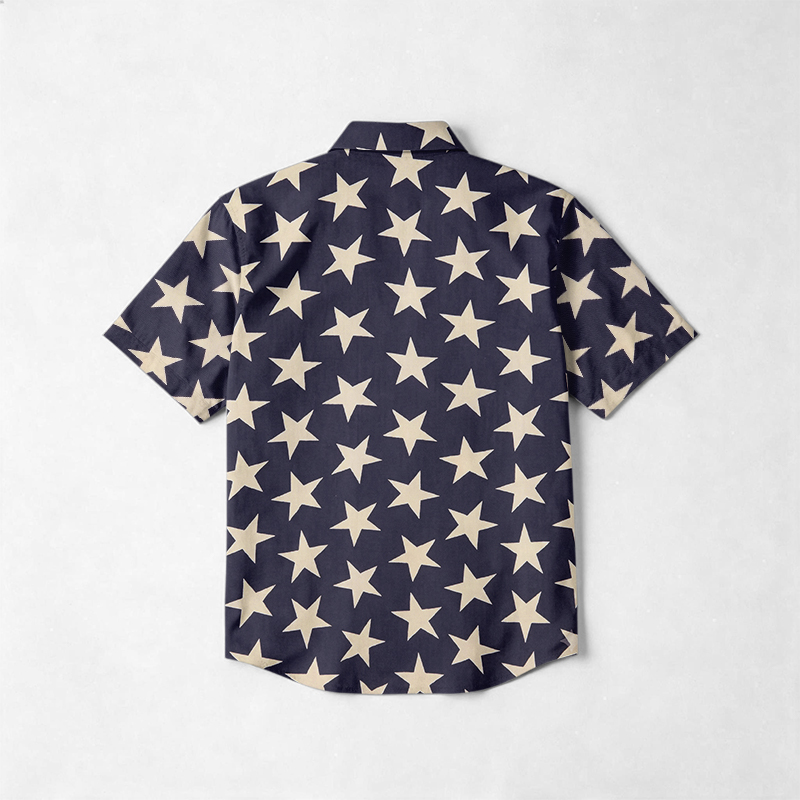 Cotton Allover Star Pattern Short Sleeve Lapel Collar Shirt - image 2