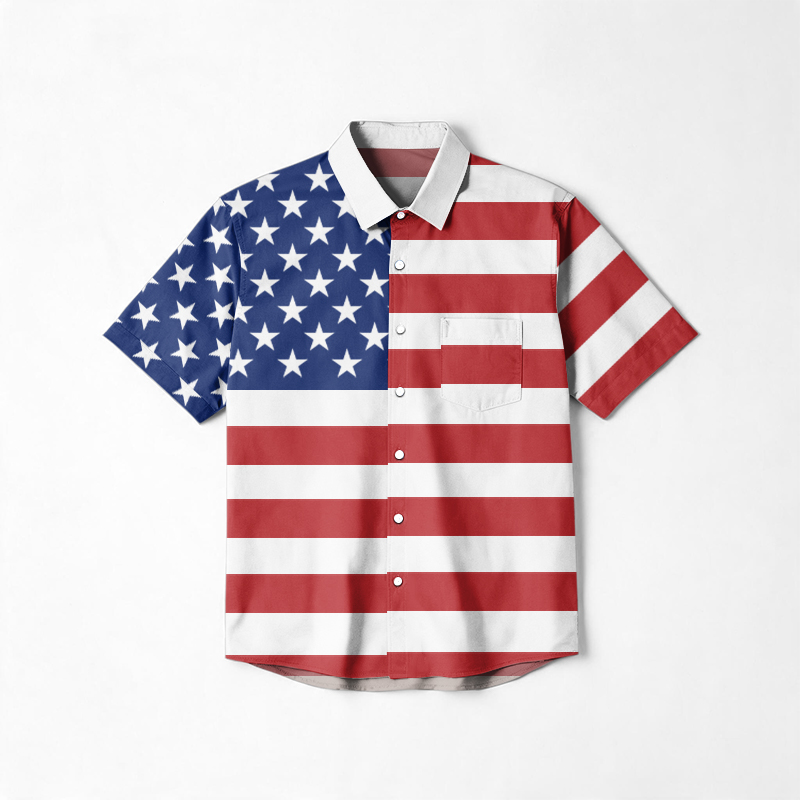 Cotton Classic Stars and Stripes Button Up Lapel Shirt - Multicolor - 6XL - image 1