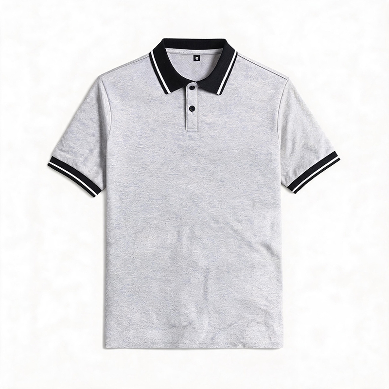 Men's Solid Color Contrast Collar Casual Golf Polo Shirt  - Light Gray - 5XL - image 2