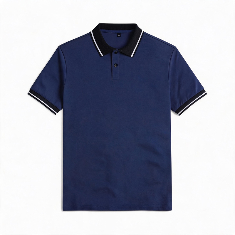 Men's Solid Color Contrast Collar Casual Golf Polo Shirt  - Navy Blue - 5XL - image 1