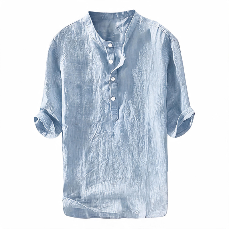 Men's Short Sleeve Button Up Summer Henley Shirt - Light Blue - 6XL - image 1