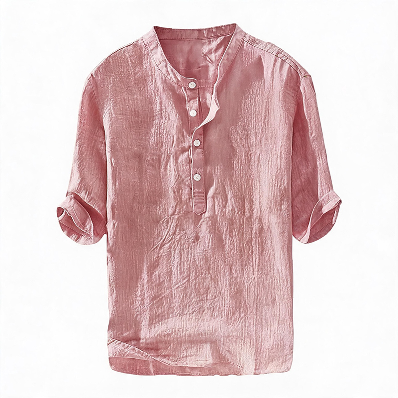 Men's Short Sleeve Button Up Summer Henley Shirt - Pink - 6XL - image 10