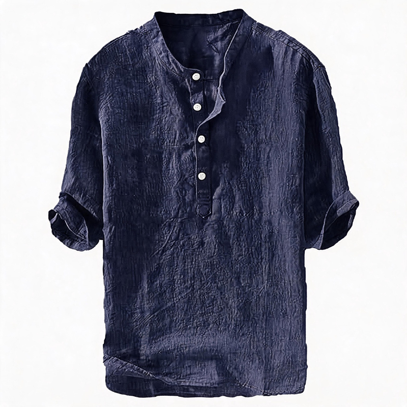 Men's Short Sleeve Button Up Summer Henley Shirt - Navy Blue - 6XL - image 9