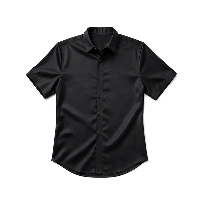 Men's Solid Color Stretch Short Sleeve Button Up Business Casual Shirt - Black - 5XL - image 4