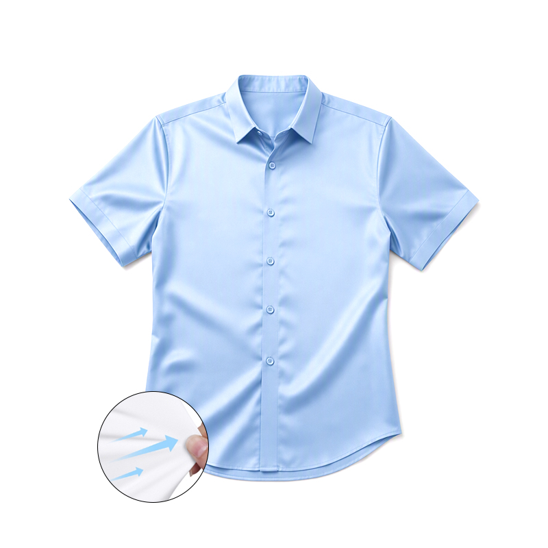 Men's Solid Color Stretch Short Sleeve Button Up Business Casual Shirt - Light Blue - 5XL - image 1