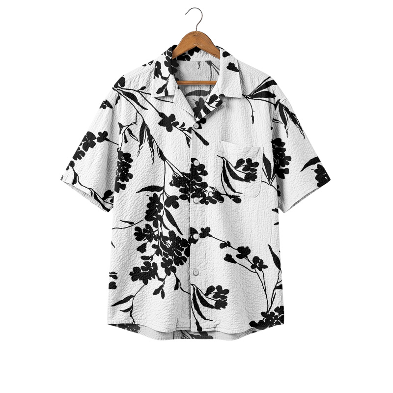 Vintage Tropical Branch Cuban Collar Button Shirt - White - 4XL - image 1