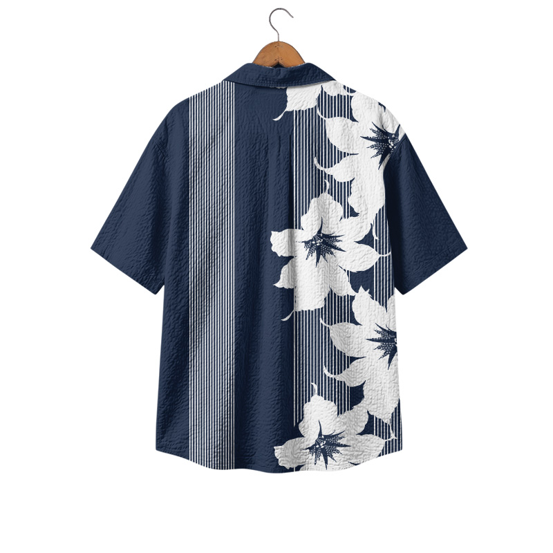 Casual Asymmetrical Floral Stripe Cuban Collar Shirt - image 2