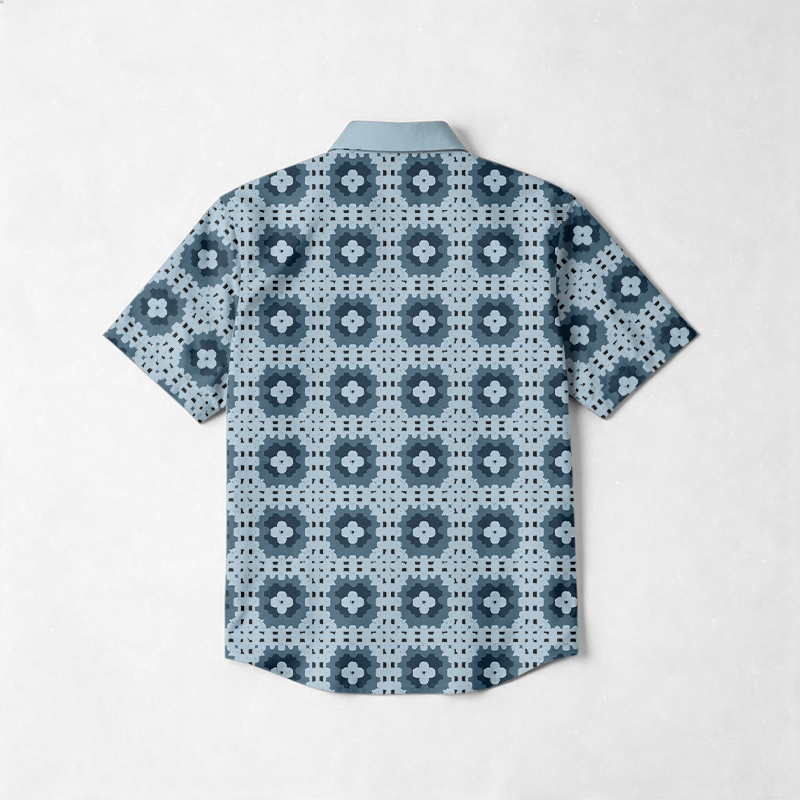 Vacation Contrast Collar Geometric Print Cotton Shirt - image 2