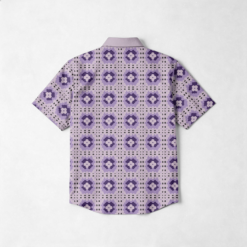 Vacation Contrast Collar Geometric Print Cotton Shirt - image 4