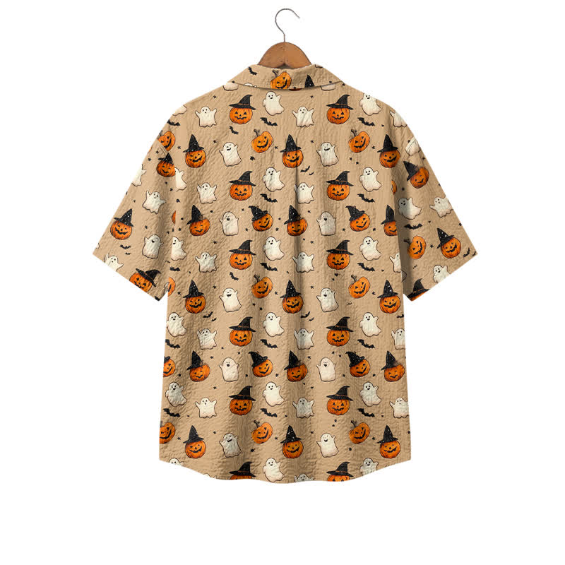 Casufit Men's Halloween Ghost & Pumpkin Print Camp Shirt, Vintage Short Sleeve Button Down Shirt, Retro Holiday Casual Hawaiian  - image 2