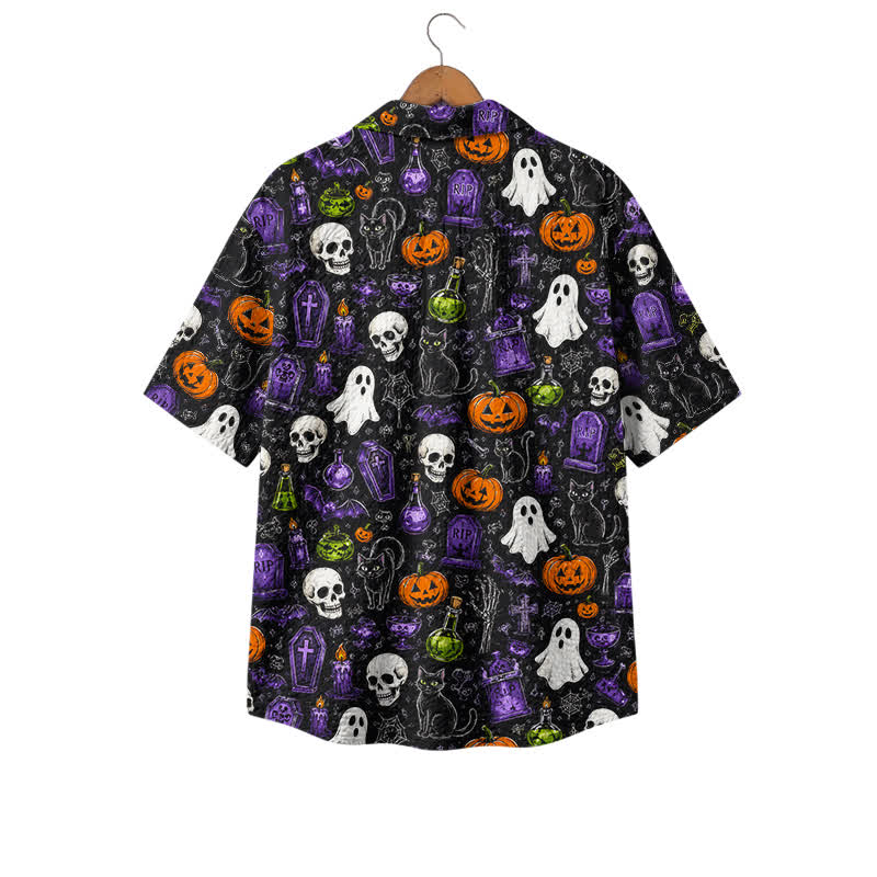 Casufit Men's Dark Vintage Halloween Skull Ghost Print Camp Shirt - image 2