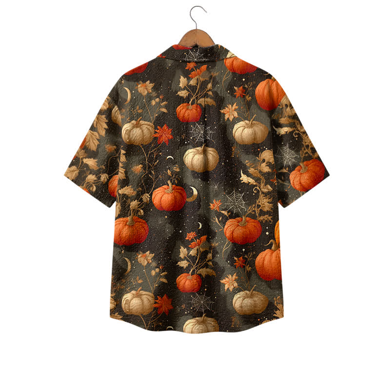 Casufit Men's Vintage Pumpkin & Autumn Leaf Camp Shirt, Dark Floral Halloween Short Sleeve Button Down Shirt - image 2