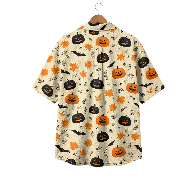 Casufit Men's Vintage Fall Pumpkin Print Camp Shirt, Halloween Inspired Short Sleeve Button Down Shirt, Classic Casual Resort We - image 2