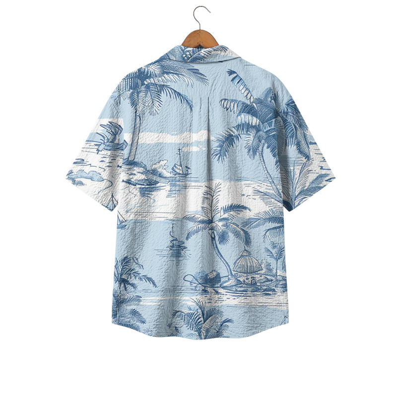 Coastal Blue Scenic Print Cuban Collar Shirt - image 2