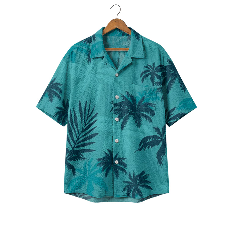 Tropical Palm Print Cuban Collar Aloha Shirt - Green - 4XL - image 1