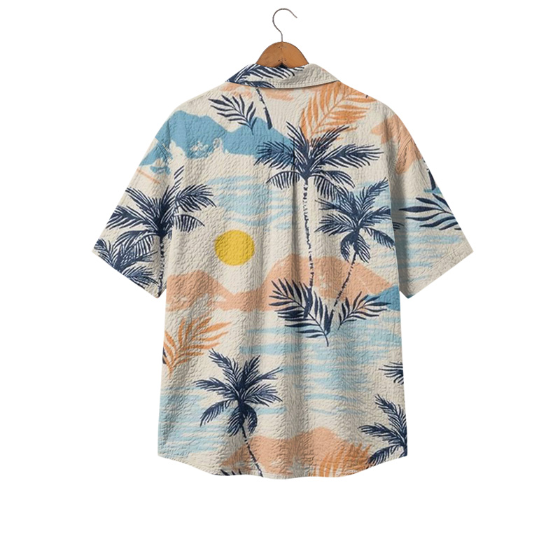 Tropical Sunset Palm Print Cuban Collar Shirt - image 2