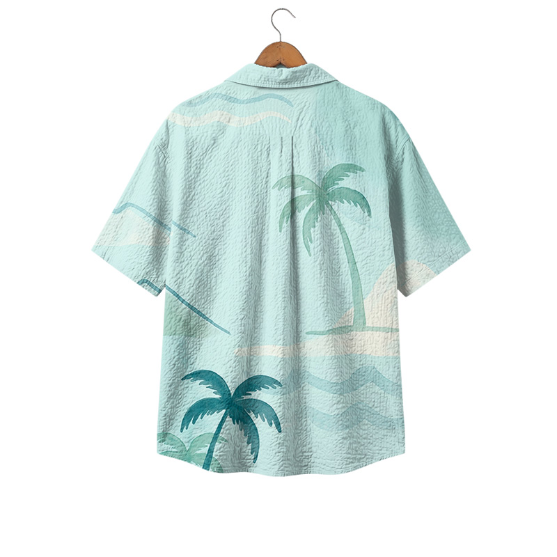 Sea Breeze Watercolor Print Short Sleeve Cuban Collar Shirt - image 2