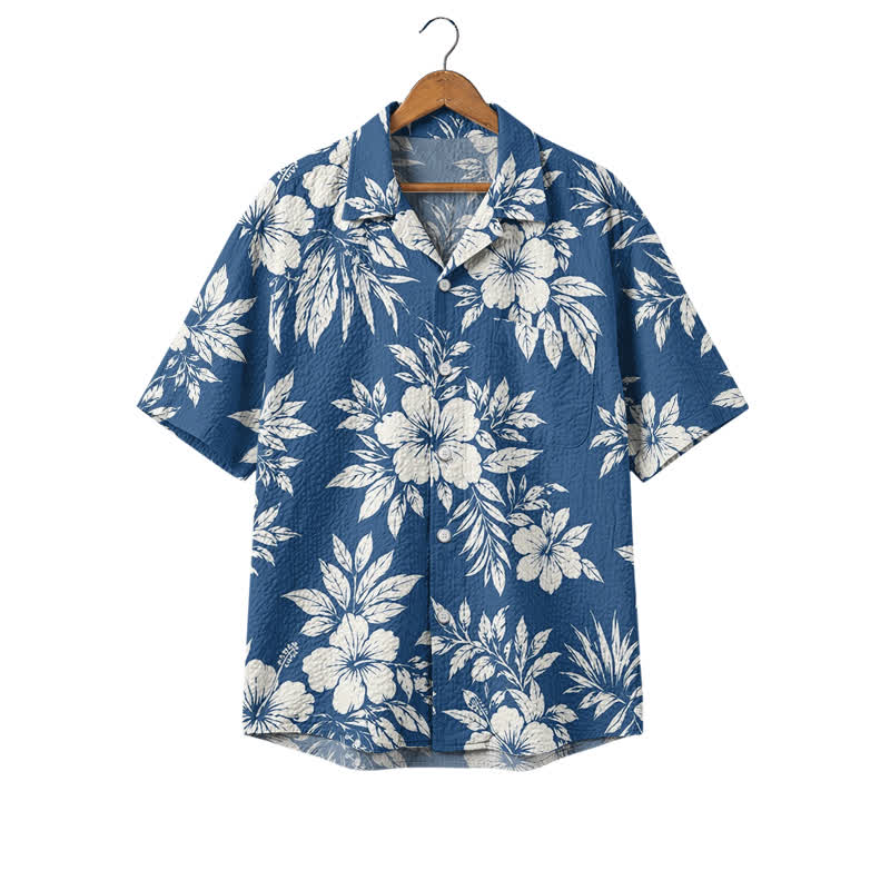 Men's Blue Floral Hawaiian Shirt – Short Sleeve Tropical Camp Shirt - Blue - 4XL - image 1