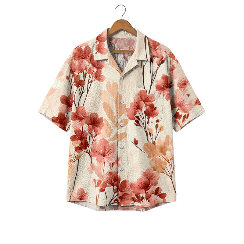 Men's Cream Floral Hawaiian Shirt – Short Sleeve Tropical Camp Shirt - Red - 4XL - image 1