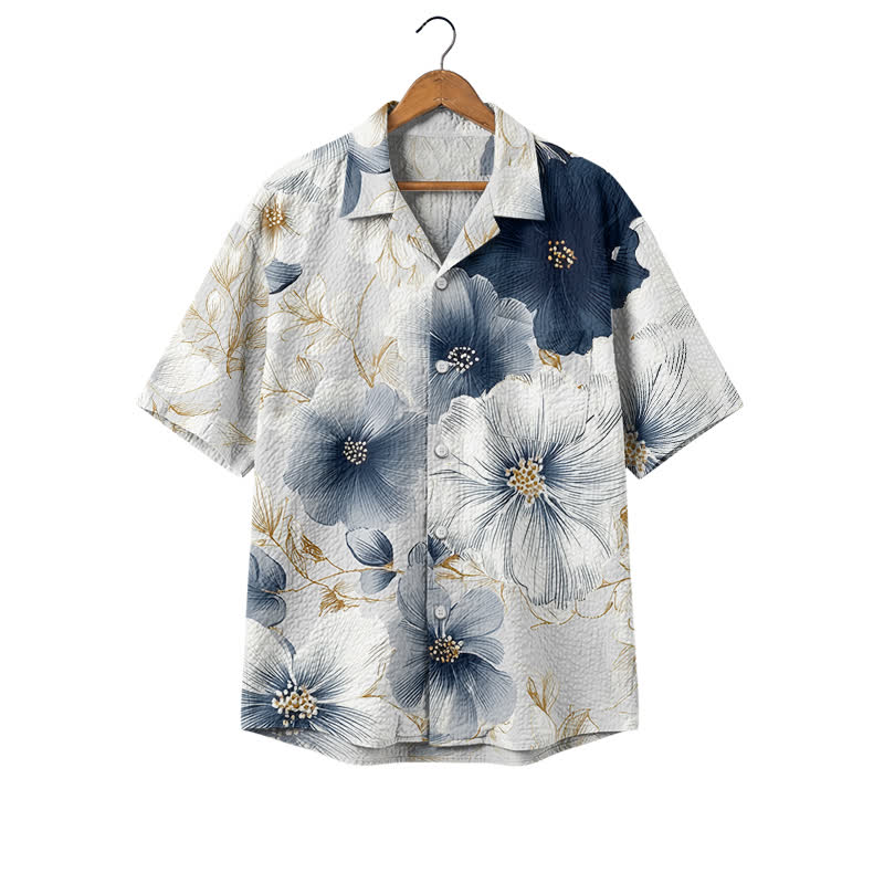 Men's Navy Floral Hawaiian Shirt – Short Sleeve Tropical Camp Shirt - Blue - 4XL - image 1