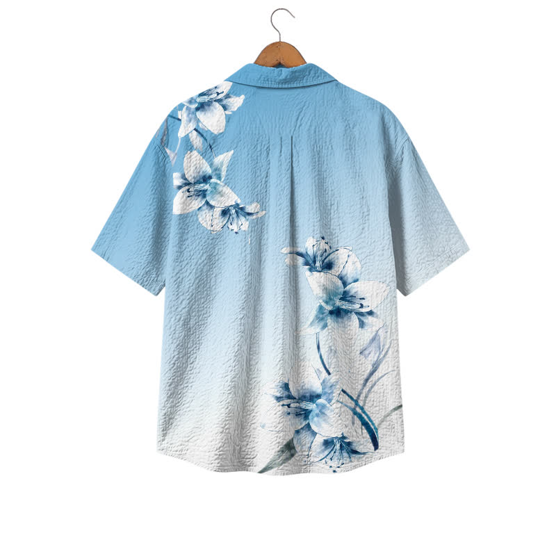 Men's Blue Ombre Floral Hawaiian Shirt – Short Sleeve Camp Shirt - image 2