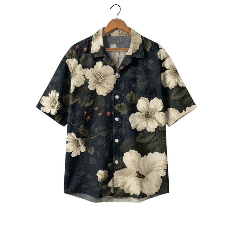 Men's Dark Floral Hawaiian Shirt – Short Sleeve Tropical Camp Shirt - Black - 4XL - image 1