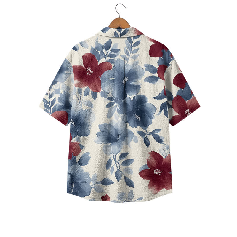 Men's Blue & Burgundy Floral Hawaiian Shirt – Short Sleeve Camp Shirt - image 2
