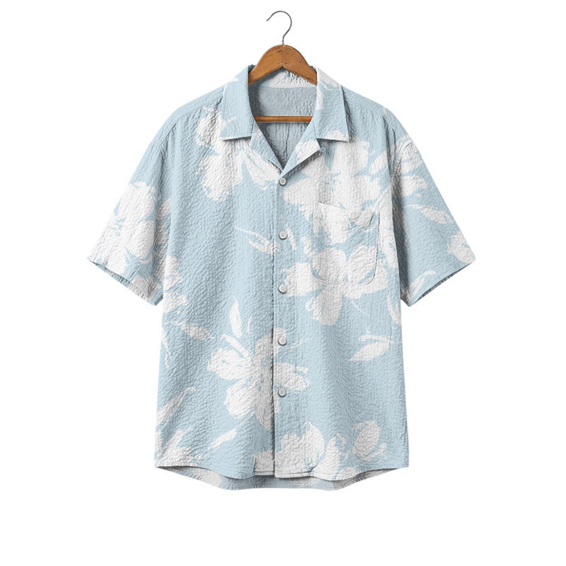 Men's Light Blue Floral Hawaiian Shirt – Short Sleeve Casual Camp Shirt - Light Blue - 4XL - image 1