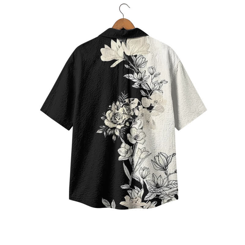 Men's Black & White Floral Hawaiian Shirt – Short Sleeve Camp Shirt - image 2