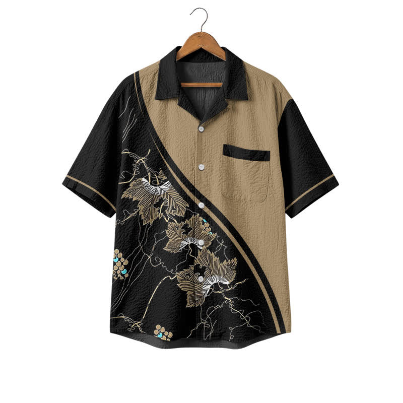 Men's Khaki & Black Floral Hawaiian Shirt – Short Sleeve Camp Shirt - Black - 4XL - image 1