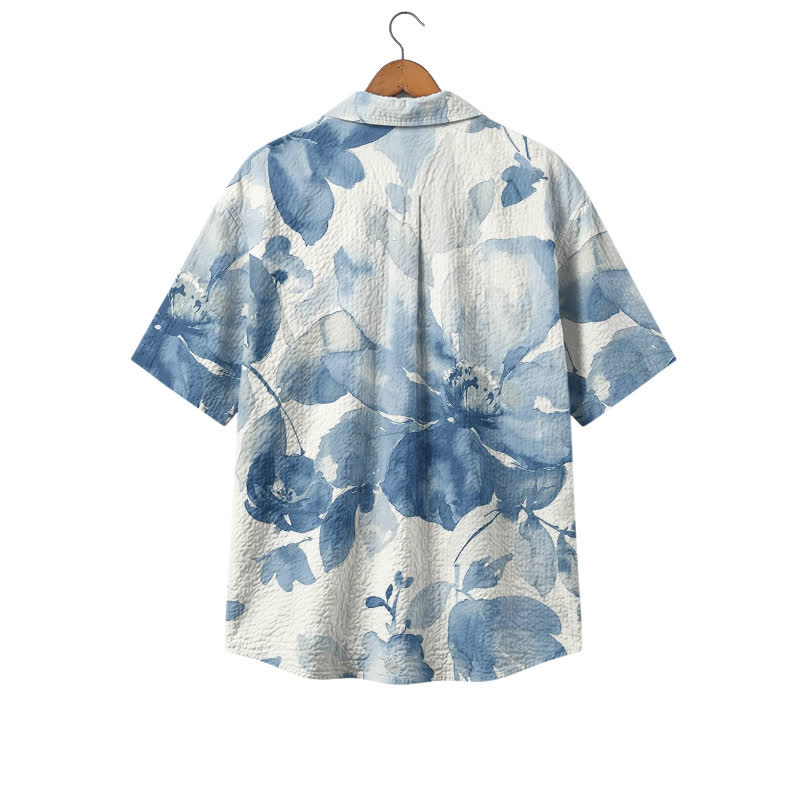 Men's Blue Watercolor Floral Hawaiian Shirt – Short Sleeve Camp Shirt - image 2