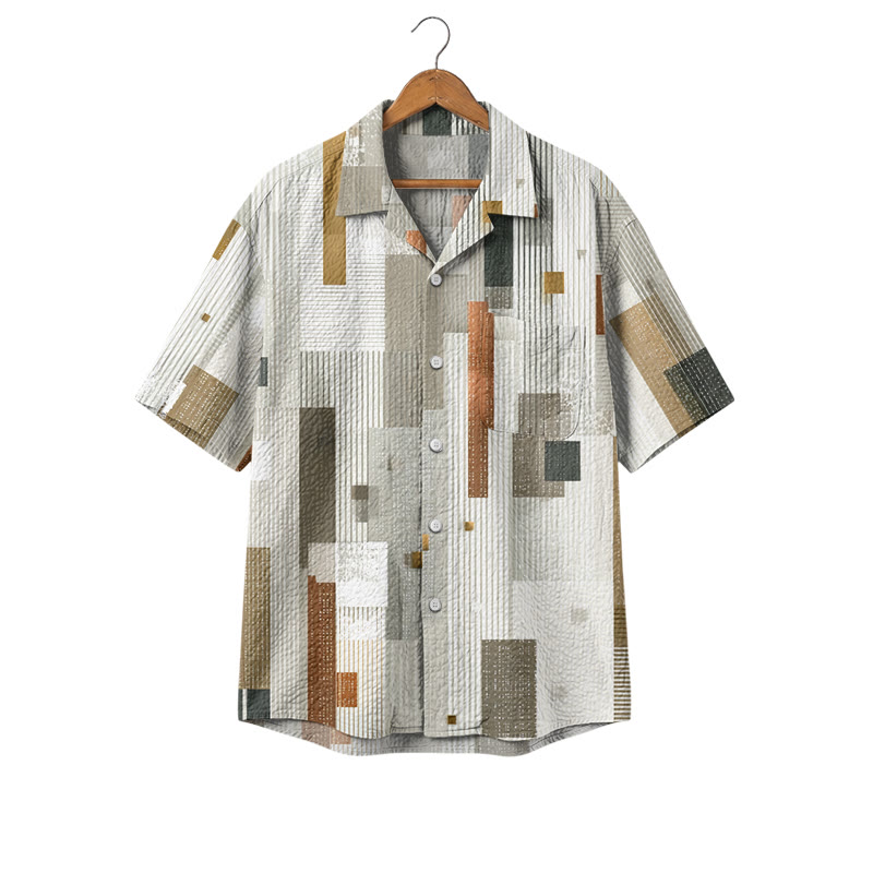 Men's Geometric Print Camp Shirt, Short Sleeve Button Down Shirt, Casual Hawaiian Shirt for Summer Vacation, Beach & Daily Wear - White - 4XL - image 1