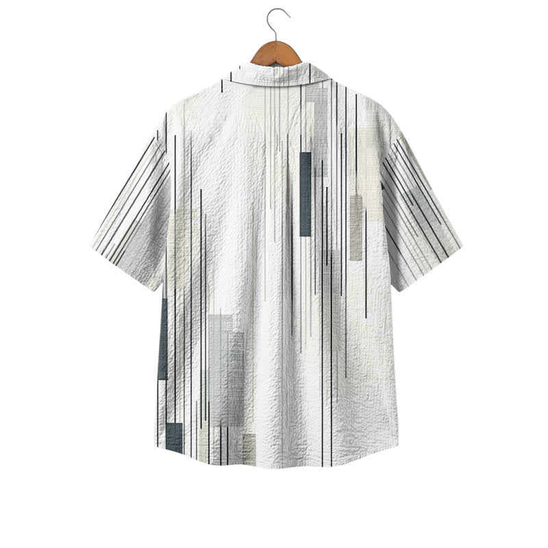 Men's Abstract Line Print Camp Shirt, Short Sleeve Button Down Shirt, Minimalist Hawaiian Shirt for Summer Casual Wear - image 2