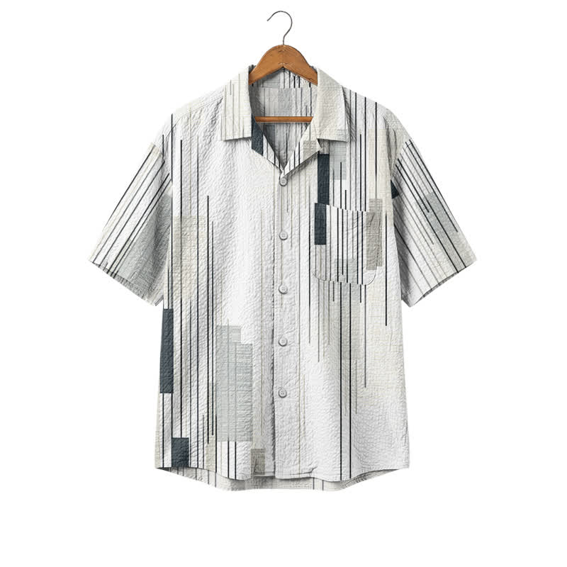 Men's Abstract Line Print Camp Shirt, Short Sleeve Button Down Shirt, Minimalist Hawaiian Shirt for Summer Casual Wear - White - 4XL - image 1