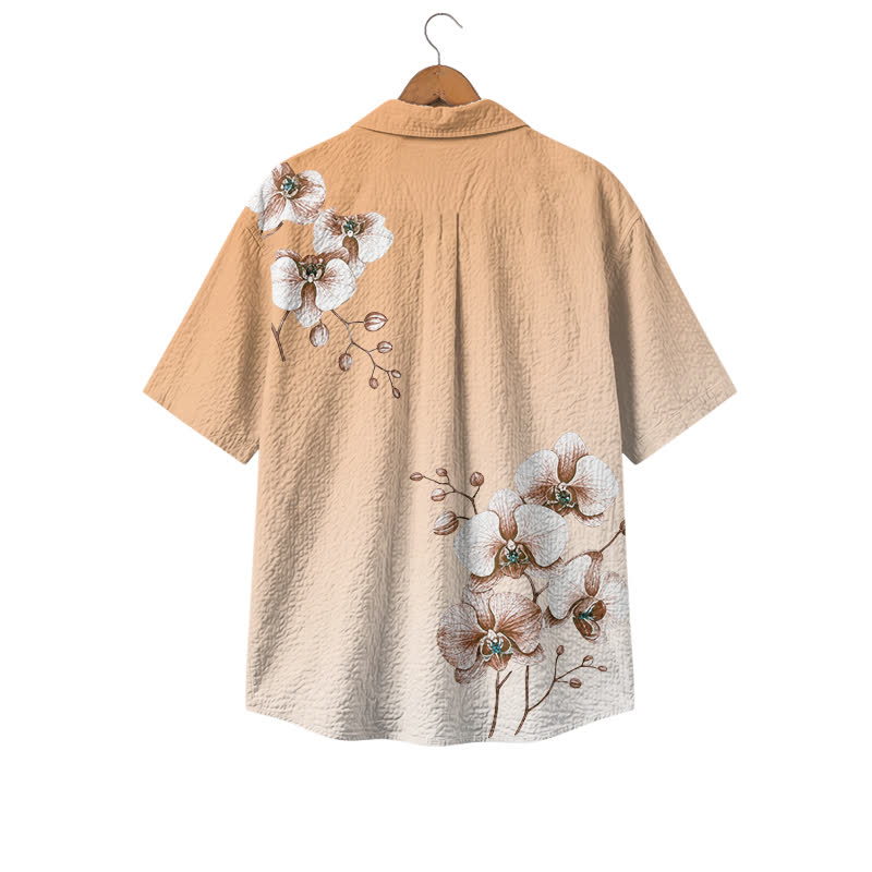 Men's Orchid Floral Print Hawaiian Shirt, Short Sleeve Button Down Camp Shirt, Premium Resort Shirt for Summer Vacation - image 2
