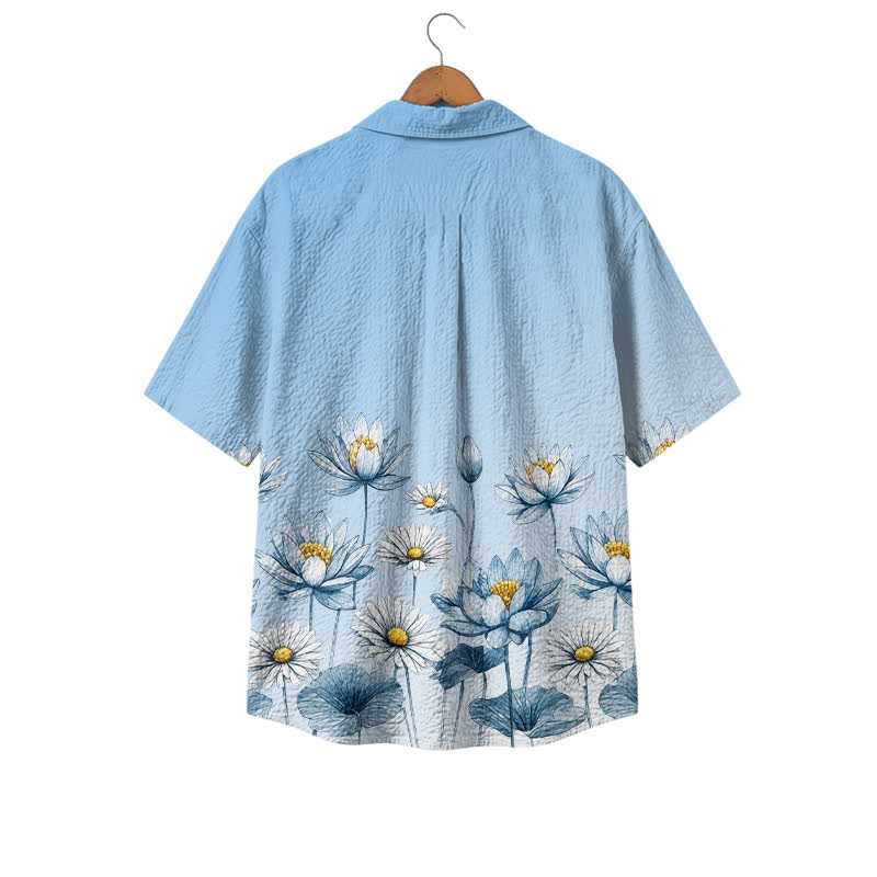 Men's Blue Floral Print Hawaiian Shirt, Short Sleeve Button Down Camp Shirt, Botanical Resort Shirt for Summer Vacation - image 2