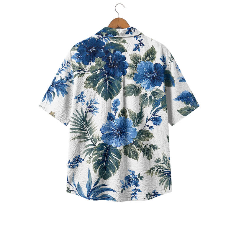Men's Blue Tropical Floral Hawaiian Shirt, Short Sleeve Button Down Camp Shirt, Casual Resort Shirt for Summer Beach Vacation - image 2