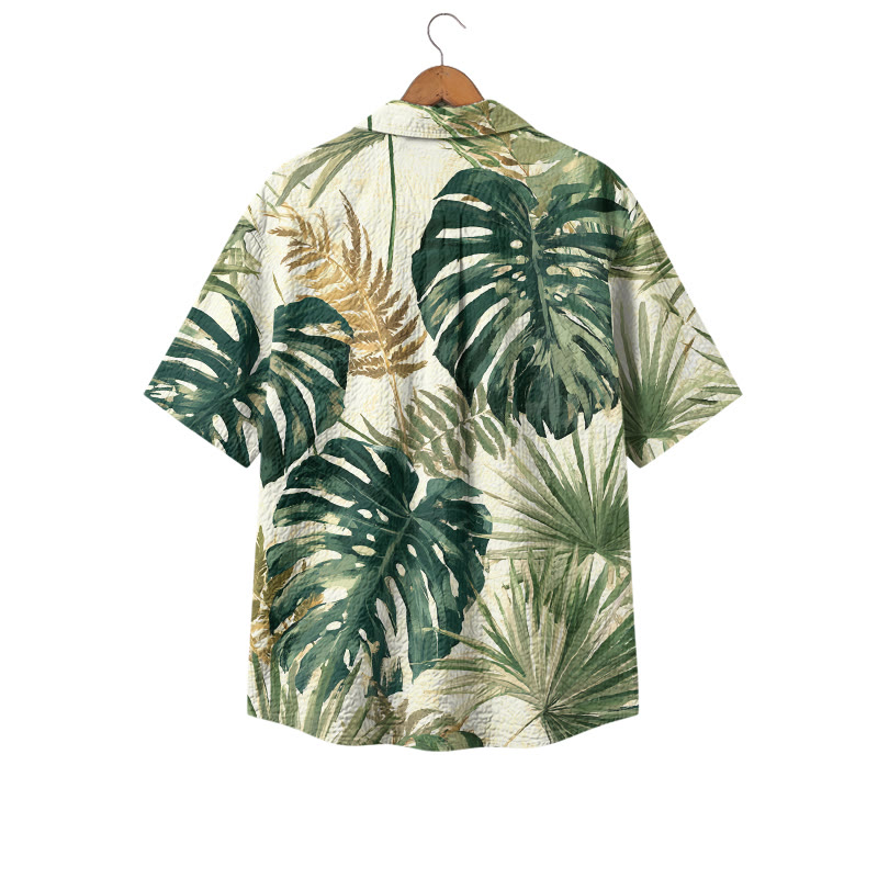 Men's Green Tropical Leaf Hawaiian Shirt, Short Sleeve Button Down Camp Shirt, Casual Resort Shirt for Summer Beach Vacation - image 2