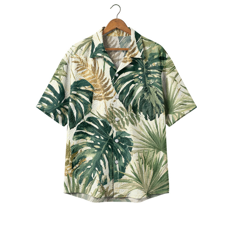 Men's Green Tropical Leaf Hawaiian Shirt, Short Sleeve Button Down Camp Shirt, Casual Resort Shirt for Summer Beach Vacation - Green - 4XL - image 1